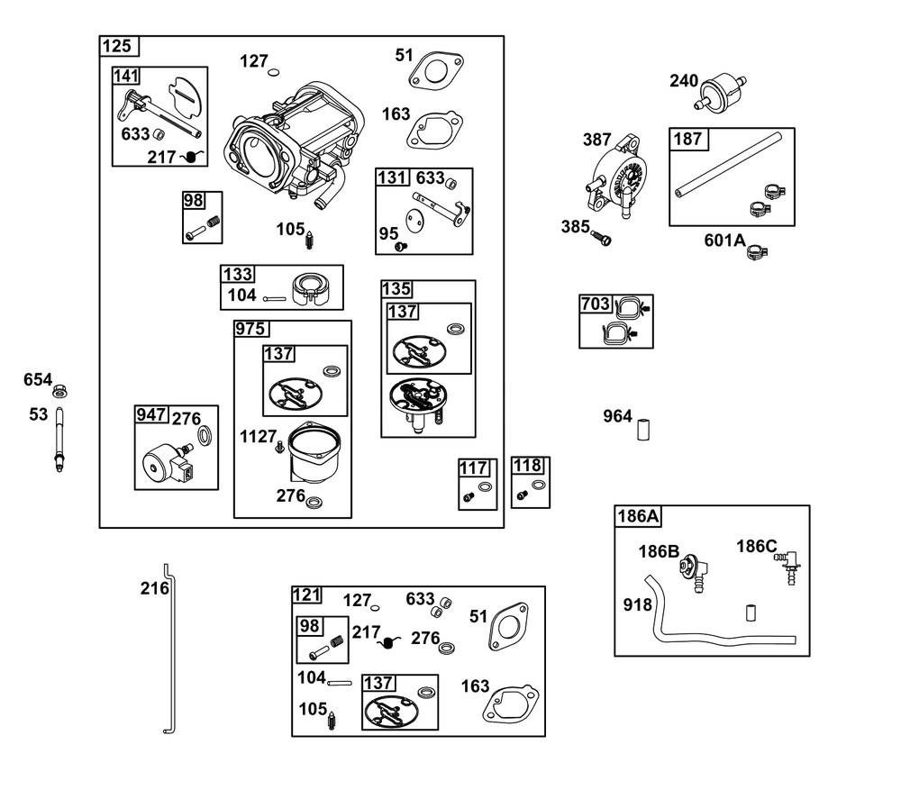 Carburetor And Fuel Supply Group Diagram and Parts List for 40N877-0028-B5  Briggs and Stratton Engine